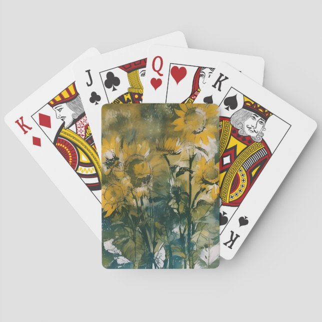 Impressionistic sunflower art playing cards (Back)