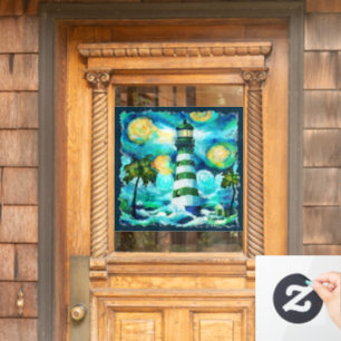 Impressionistic Tropical Lighthouse Van Gogh Style Window Cling