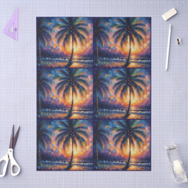 Impressionistic Tropical Palm Tree Decoupage  Tissue Paper (Craft)