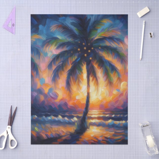 Impressionistic Tropical Palm Tree Decoupage  Tissue Paper (Craft)