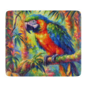 Impressionistic Tropical Parrot Bird Blue Green Cutting Board