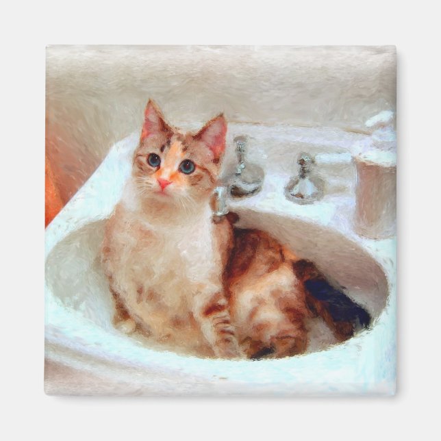 Impressionist's Cat in a Sink Basin Magnet (Front)