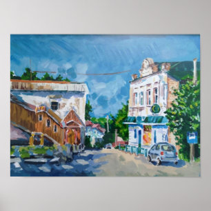 Impressionniste Poster de Rue de Ville Ensoleillée