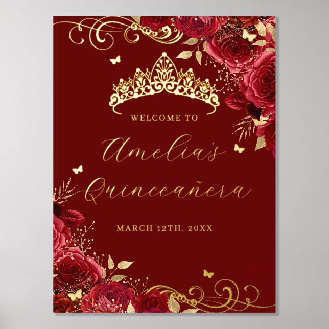 Impressions Dorure Affiche de bienvenue de Quinceanera à bille de fle (Recto)