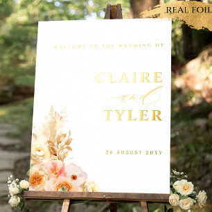 Impressions Dorure Affiche de bienvenue Mariage de Peach Floral Real 