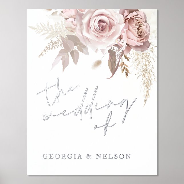 Impressions Dorure Affiche de bienvenue Mariage Rose Silver Foil Dust (Recto)