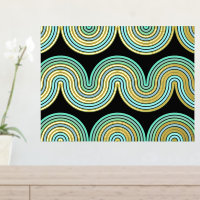 Aqua Blue Abstrait Wave Lines Art Motif Gold