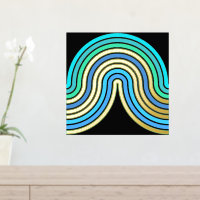 Azure Blue Abstrait Wave Lines Art Motif Gold