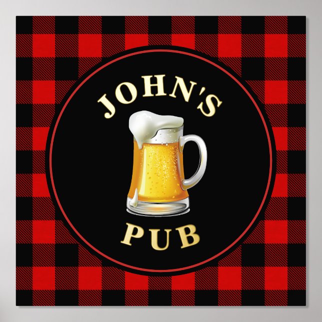 Impressions Dorure Buffalo Plaid Custom Pub Sign avec nom (Recto)