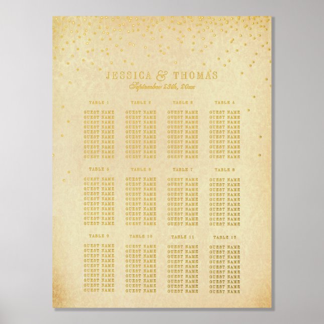 Impressions Dorure Carte de siège Mariage vintage Glam Gold Confetti (Recto)