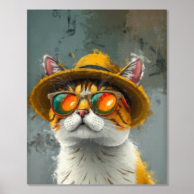 Impressions Dorure Chat cool - Peinture numérique stylish (Recto)