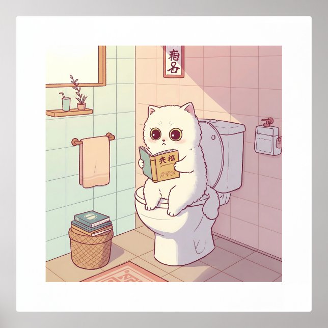 Impressions Dorure Chat en lecture à Toilet (Recto)