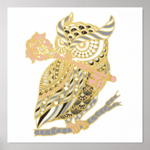 Impressions Dorure Chouette à cornes roses