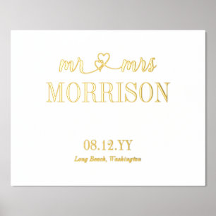 Impressions Dorure Coeurs M. & Mme Nom Mariage Date