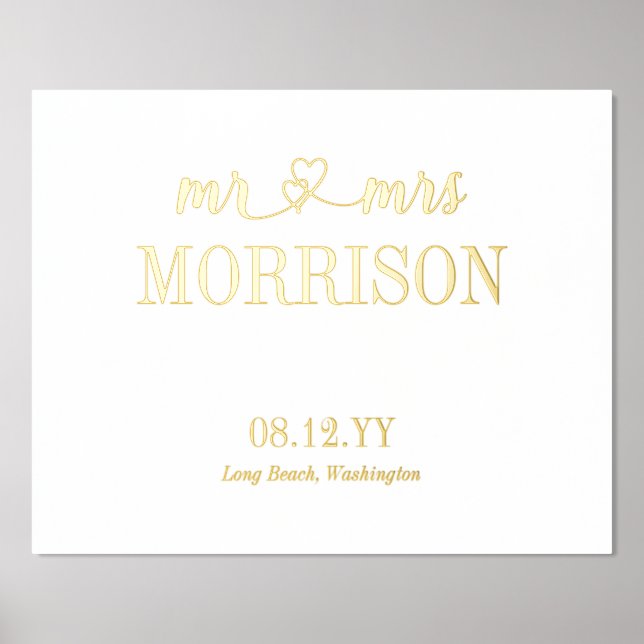 Impressions Dorure Coeurs M. & Mme Nom Mariage Date (Recto)