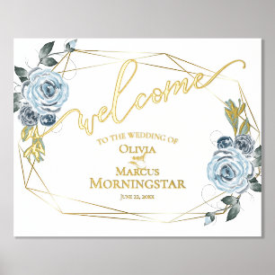 Impressions Dorure Dusty Blue Floral Calligraphie Bienvenue