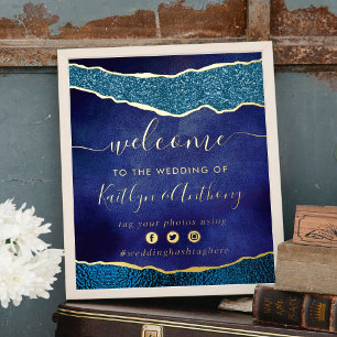 Impressions Dorure Elegant Marine Blue & Gold Agate Mariage Bienvenue