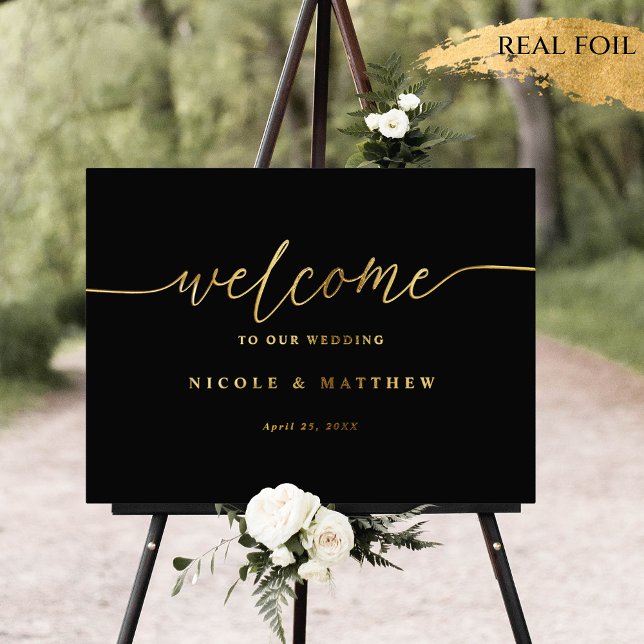 Impressions Dorure Élégante Affiche de bienvenue Mariage Black and Re (Créateur téléchargé)