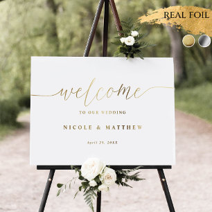 Impressions Dorure Élégante Affiche de bienvenue Mariage Real Foil