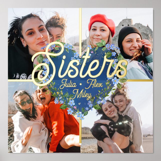 Impressions Dorure Floral Heart 4 Photo Collage Soeurs BFF Keepsaké (Recto)