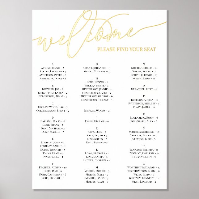Impressions Dorure Gold Script Welcome Seize Chart N'importe quel évé (Recto)