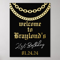 Hip hop Gold Cubain Lien Chaîne Foil Affiche de bi