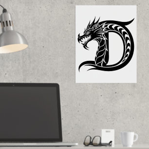 Impressions Dorure LETTRE STYLÉE D Dragon, Alphabet Dragon, Monogramm