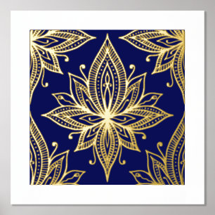 Impressions Dorure Lotus Flower sur Blue Gold Foil Art Imprimer