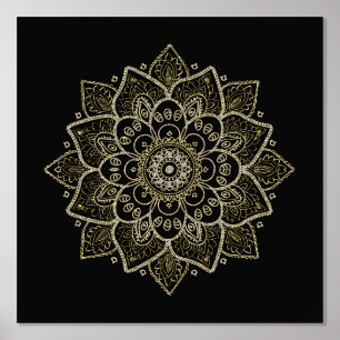 Impressions Dorure Mandala Floral Or En Noir