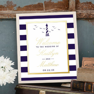 Impressions Dorure Mariage Nautical Lighthouse Real Foil Affiche de b