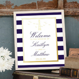 Impressions Dorure Mariage Nautical Lighthouse Real Foil Affiche de b