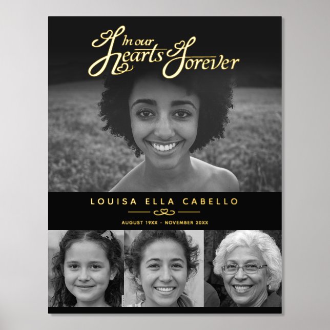 Impressions Dorure Mémorial dans les coeurs photos funéraire noir (Recto)