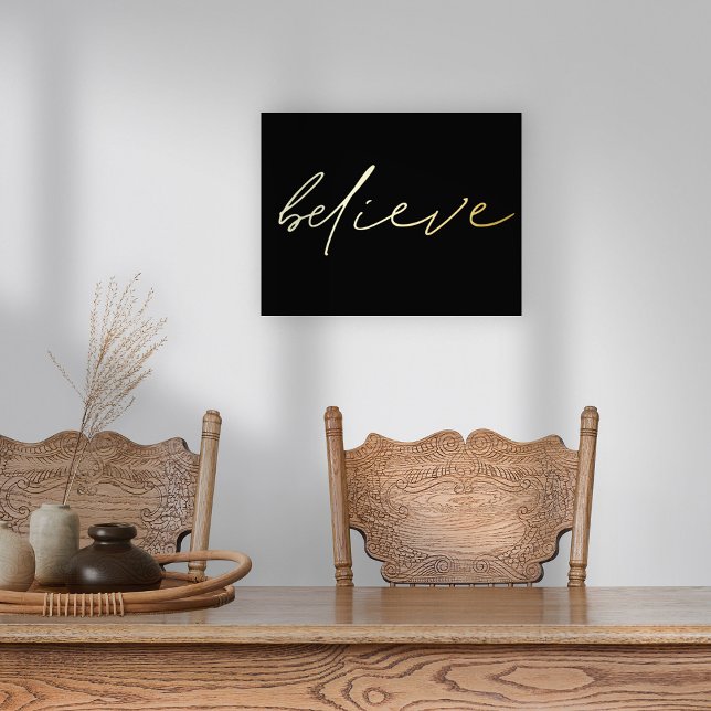 Impressions Dorure Motivational Believe Script Black Real Foil Prints (Créateur téléchargé)