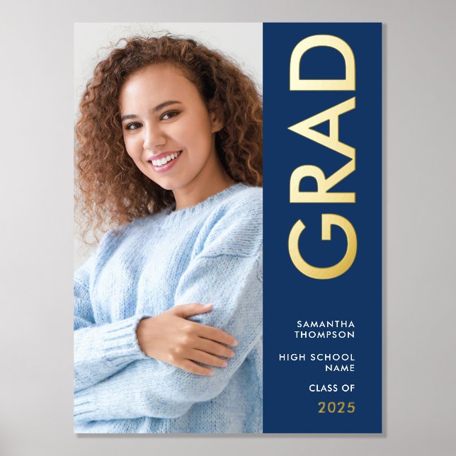 Impressions Dorure Nom photo moderne Classe de 2025 Graduation Marine (Recto)