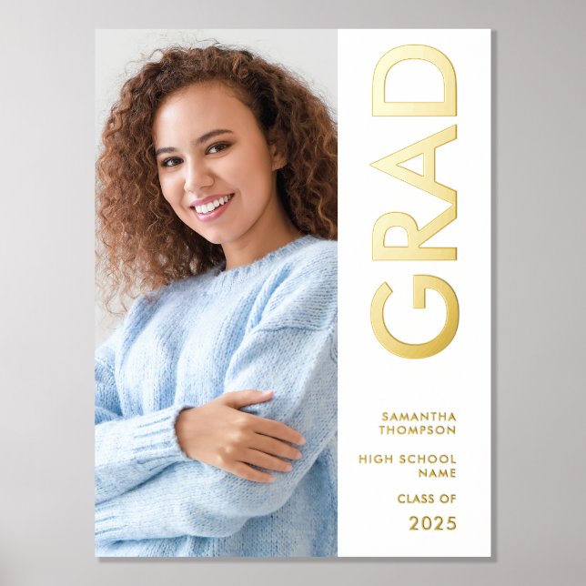 Impressions Dorure Nom photo moderne Classe de 2025 Graduation Real (Recto)