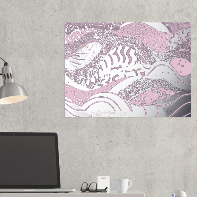 Impressions Dorure Ocean Waves Gold Foil avec un Arrière - plan rose  (In situ (Bureau 2))