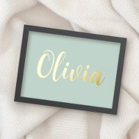 Or ou argent nom élégant script pale vert mer