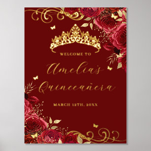 Impressions Dorure Panneau de bienvenue Quinceanera en feuille métall