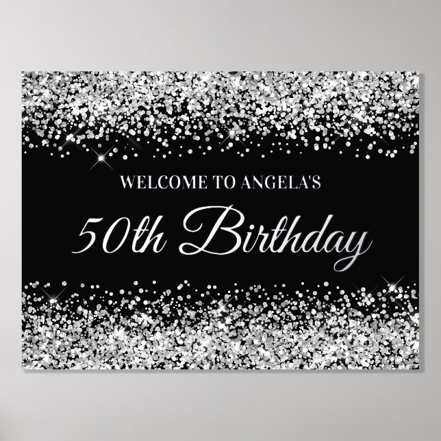 Impressions Dorure Parties scintillant d'argent sur Black 50th Birthd (Recto)