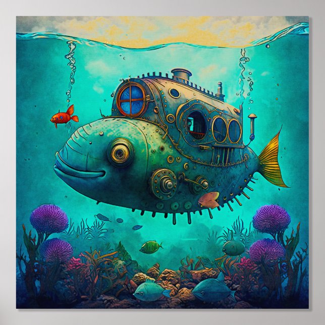 Impressions Dorure Sous la mer Animaux Steampunk Sous-marin Deux (Recto)