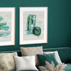 Impressions Dorure Style Boho Abstrait moderne vert n or aquarelle