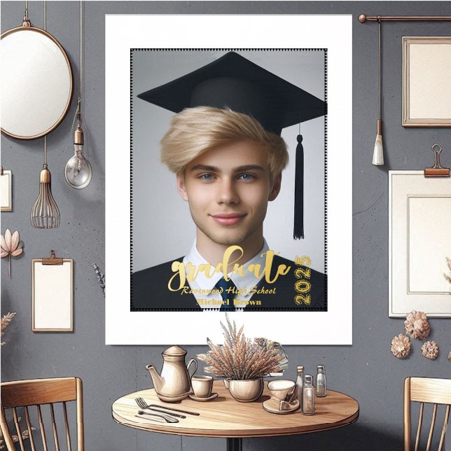 Impressions Dorure Typographie moderne Lycée Casquette photo (Modern Typography High School Graduate Hat Photo Foil Prints)