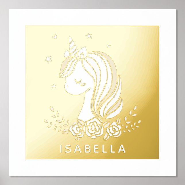 Impressions Dorure Unicorn mignon Whimsical Girl Nom personnalisé (Recto)