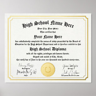 Impressions Dorure Véritable feuille Diplôme d'études secondaires, GE