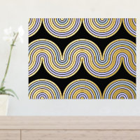 Violet Blue Abstrait Wave Lines Art Motif Gold