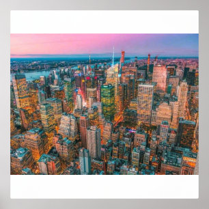 Impressions Dorure Vue aérienne de New York City au crépuscule NYC
