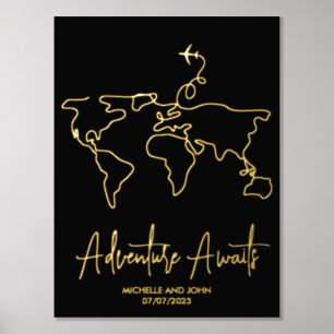 Impressions Dorure World Map Line Art Travel Adventure Await Couple
