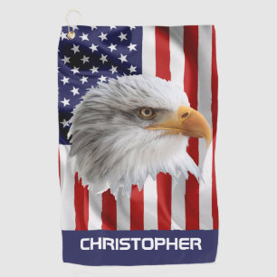 Impressive Eagle, The American Flag, Patriotic Golf Towel