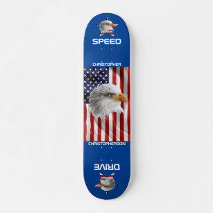 Impressive Eagle, The American Flag, Patriotic Skateboard