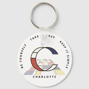 Impressive Neoplasticism Art Monogram. Letter C Keychain